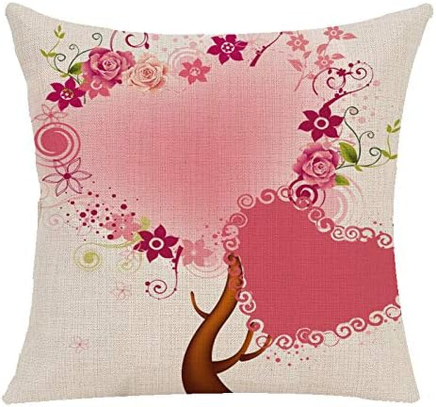 18×18 Inch Pillow Covers Modern Geometric Throw Pillow Covers Cotton Linen Burlap Cushion Cover?Outdoor Pillowcase for Sofa Car Chair Home Decor (Valentine'S Day Love Tree 3)