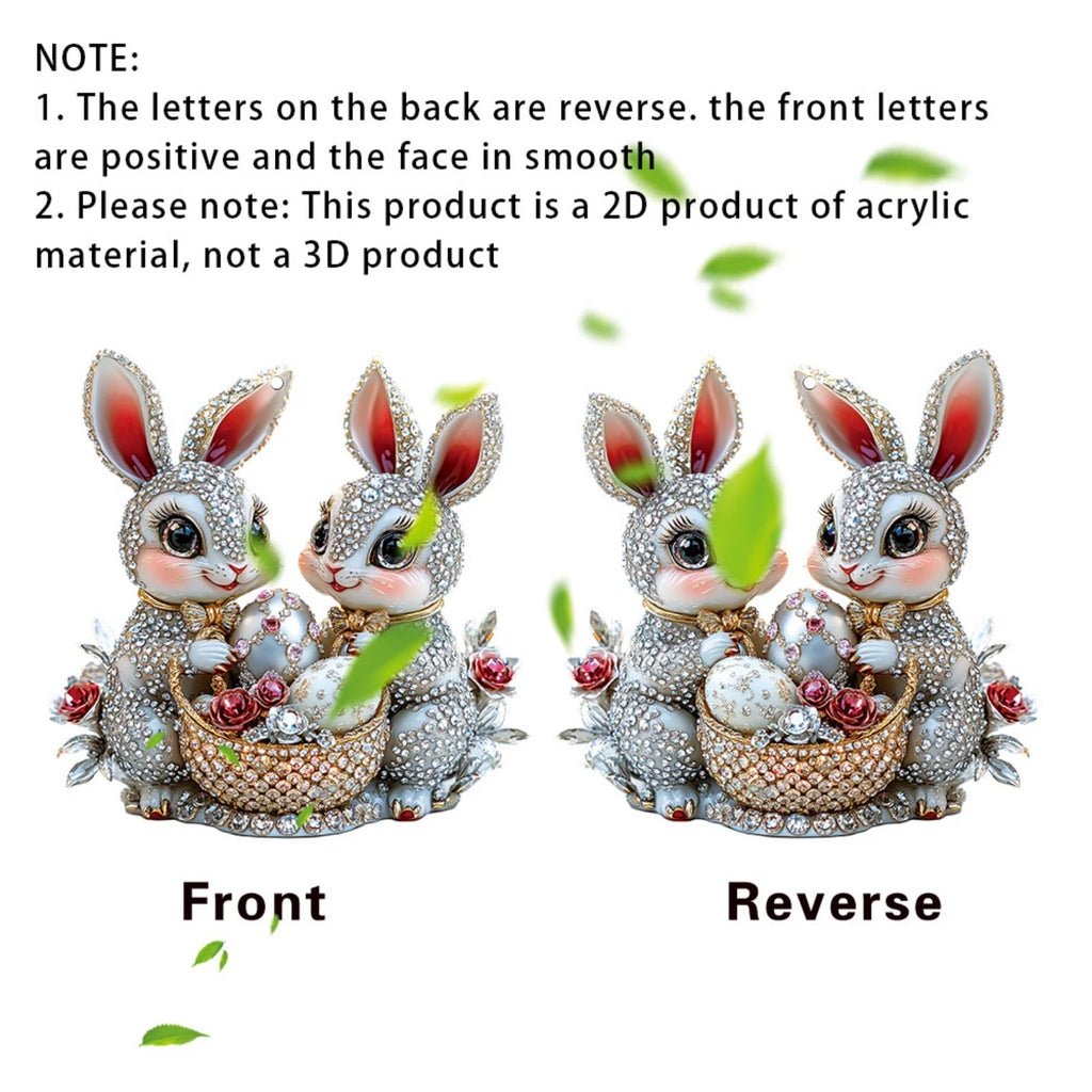 Easter Decorations Acrylic Cute 2D Bunny Bag Charms Car Rearview Mirror Accessories Backpack Pendant Easter Basket Stuffers