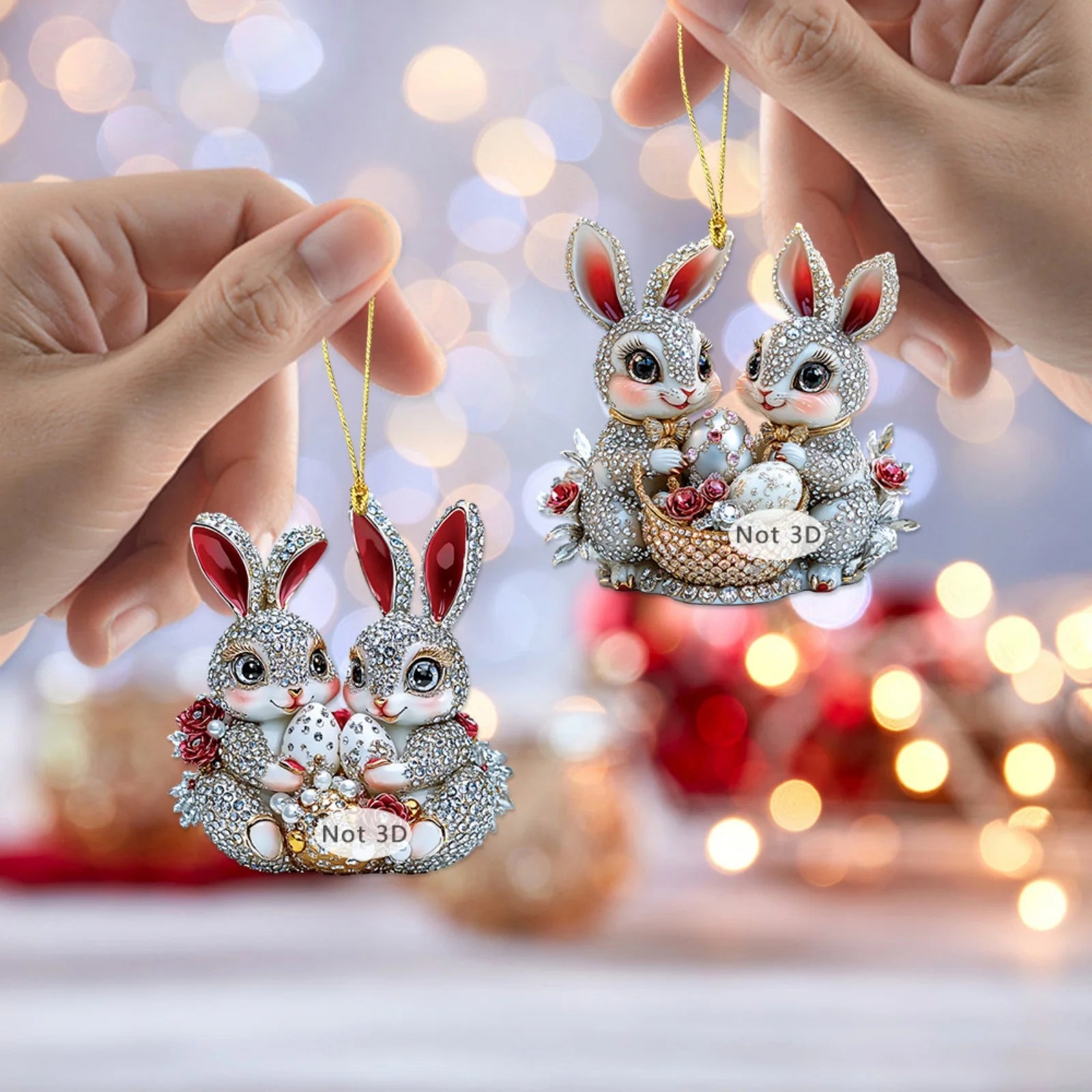 Easter Decorations Acrylic Cute 2D Bunny Bag Charms Car Rearview Mirror Accessories Backpack Pendant Easter Basket Stuffers