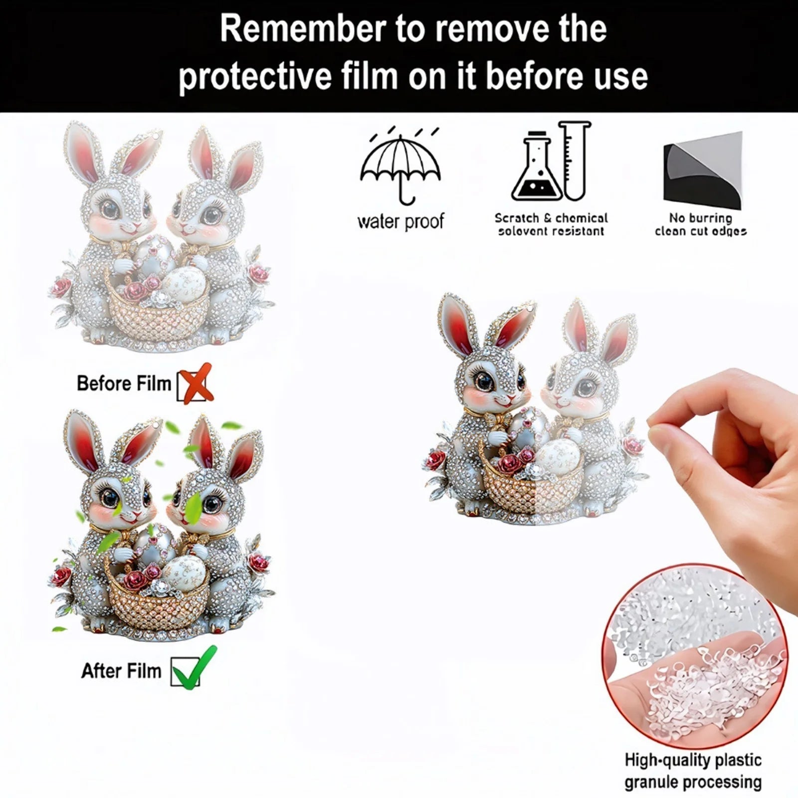 Easter Decorations Acrylic Cute 2D Bunny Bag Charms Car Rearview Mirror Accessories Backpack Pendant Easter Basket Stuffers