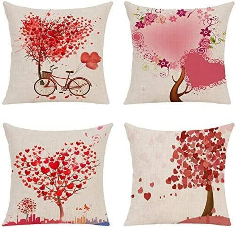 18×18 Inch Pillow Covers Modern Geometric Throw Pillow Covers Cotton Linen Burlap Cushion Cover?Outdoor Pillowcase for Sofa Car Chair Home Decor (Valentine'S Day Love Tree 3)