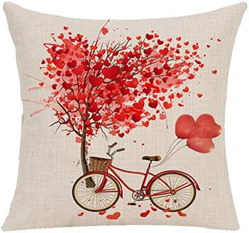 18×18 Inch Pillow Covers Modern Geometric Throw Pillow Covers Cotton Linen Burlap Cushion Cover?Outdoor Pillowcase for Sofa Car Chair Home Decor (Valentine'S Day Love Tree 3)