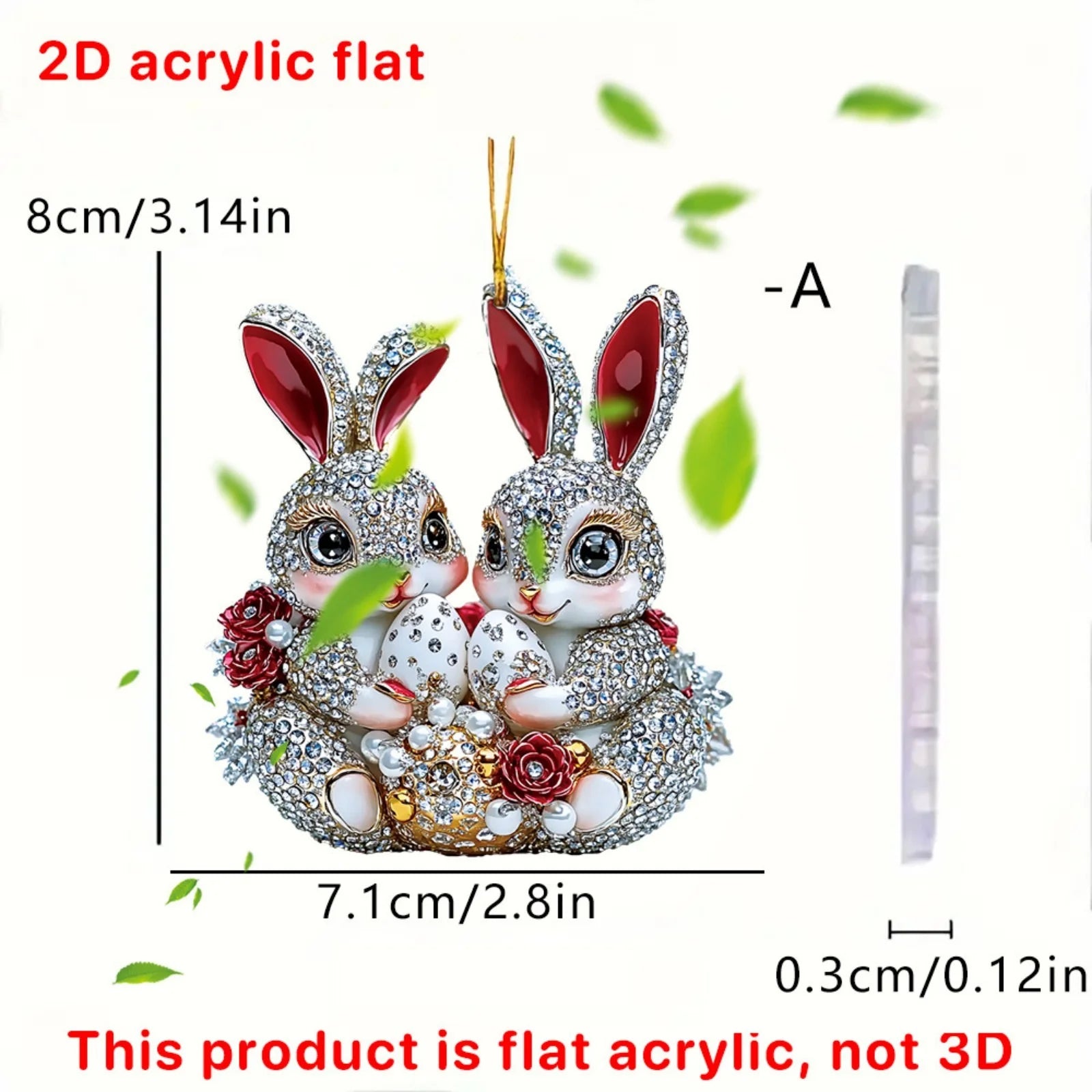 Easter Decorations Acrylic Cute 2D Bunny Bag Charms Car Rearview Mirror Accessories Backpack Pendant Easter Basket Stuffers