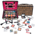 Carry All Make up Train Case with Pro Makeup Set, Beauty Brushes, Lipsticks, Eye Shadows, Blushes, Powders, and More - Reusable Cosmetics Storage Organizer - Premium Gift Packaging - Leopard