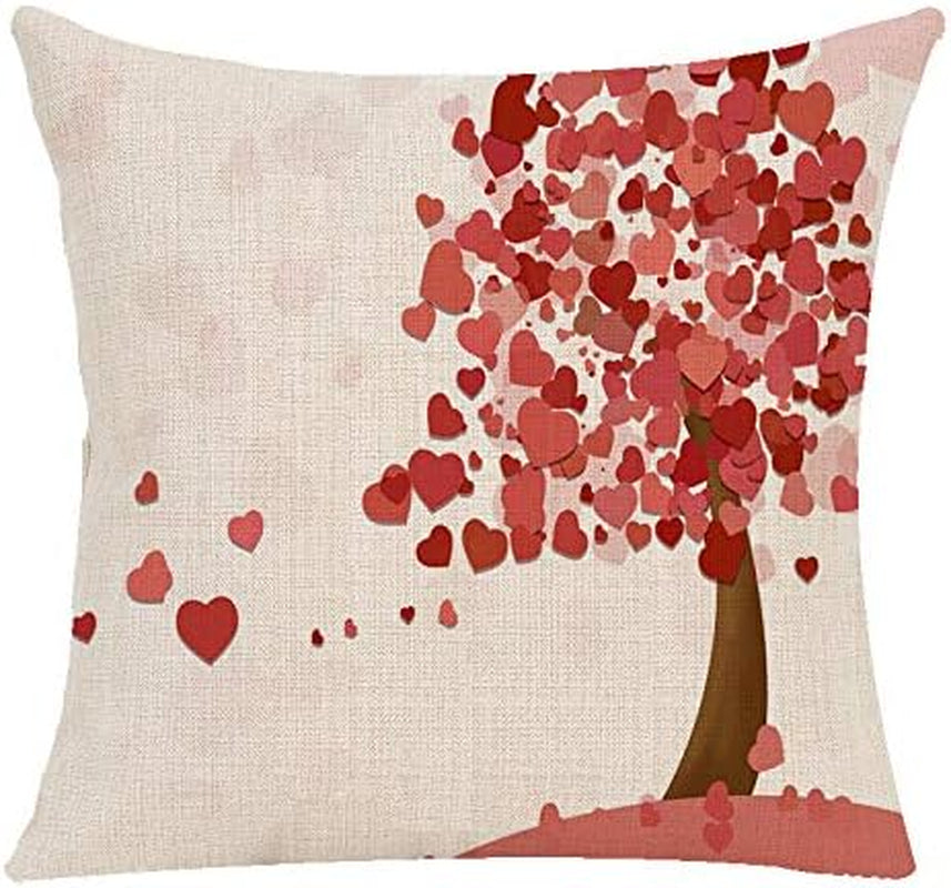 18×18 Inch Pillow Covers Modern Geometric Throw Pillow Covers Cotton Linen Burlap Cushion Cover?Outdoor Pillowcase for Sofa Car Chair Home Decor (Valentine'S Day Love Tree 3)