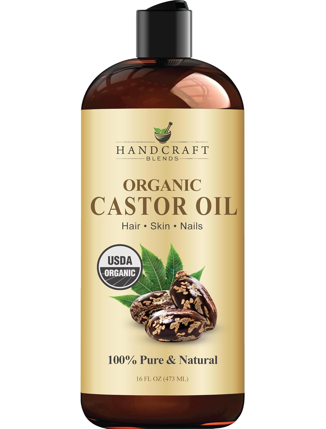 Organic Castor Oil 16 Fl Oz | 100% Pure and Natural | Premium Grade Carrier Oil | Hair, Eyelashes and Eyebrows | Hair and Body | Expeller-Pressed | Hexane-Free