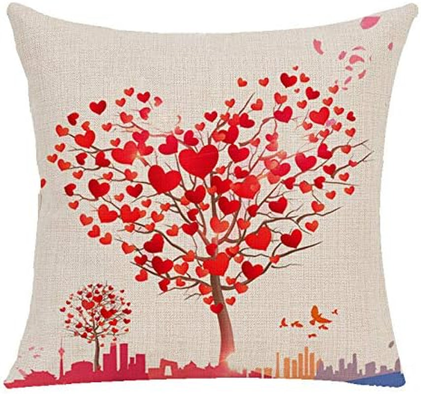 18×18 Inch Pillow Covers Modern Geometric Throw Pillow Covers Cotton Linen Burlap Cushion Cover?Outdoor Pillowcase for Sofa Car Chair Home Decor (Valentine'S Day Love Tree 3)