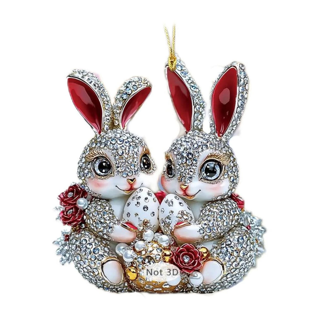 Easter Decorations Acrylic Cute 2D Bunny Bag Charms Car Rearview Mirror Accessories Backpack Pendant Easter Basket Stuffers