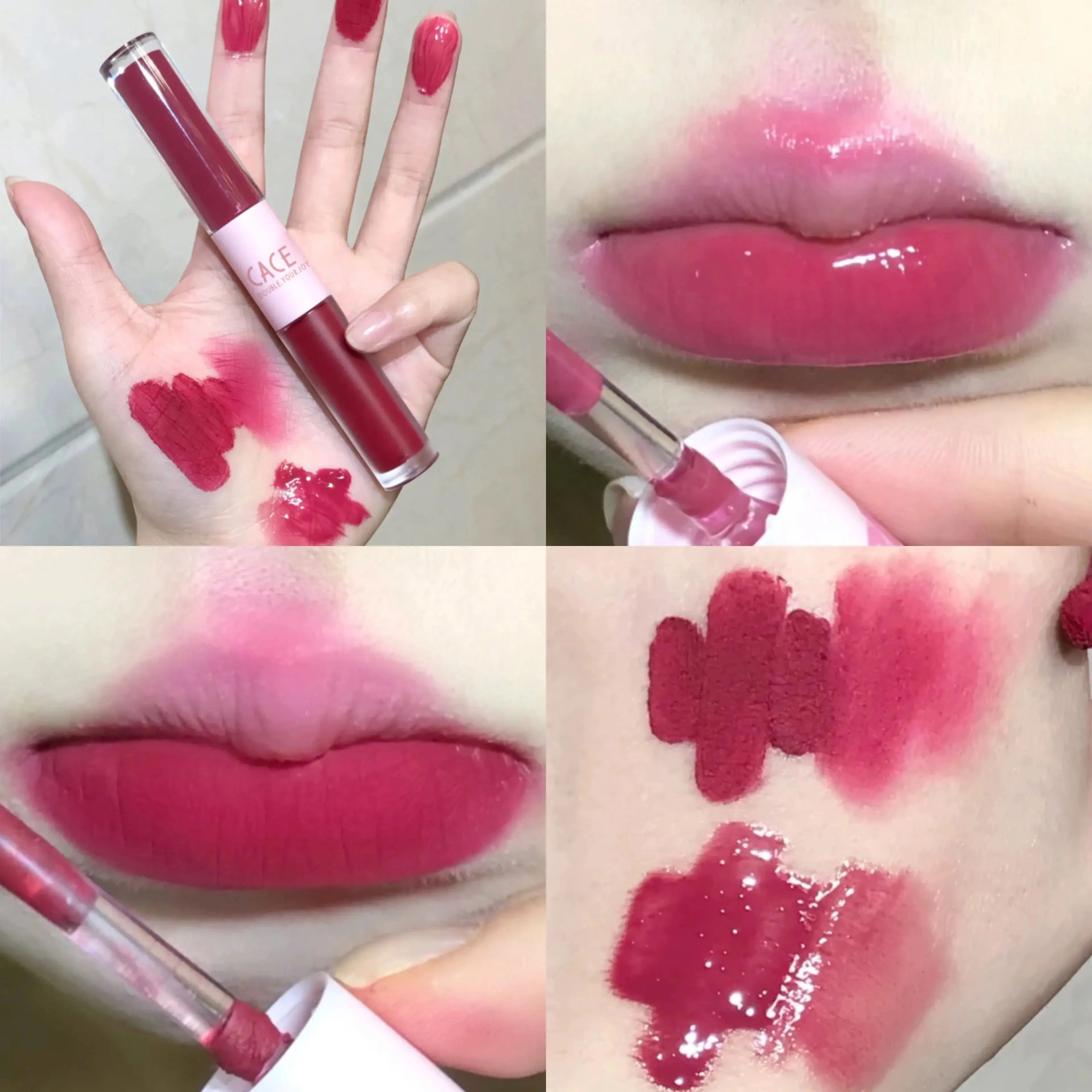 Double Head Lip Gloss Sexy Red Lip Makeup Lip Mud Mirror Water Gloss Lip Glaze Matte Lipstick Waterproof Korean Cosmetics