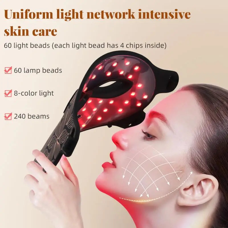 8 Colors Facial LED Mask with Neck Red Light Near Infrared Therapy Beauty Mask Anti Aging Skin Rejuvenation Lifting Tighten