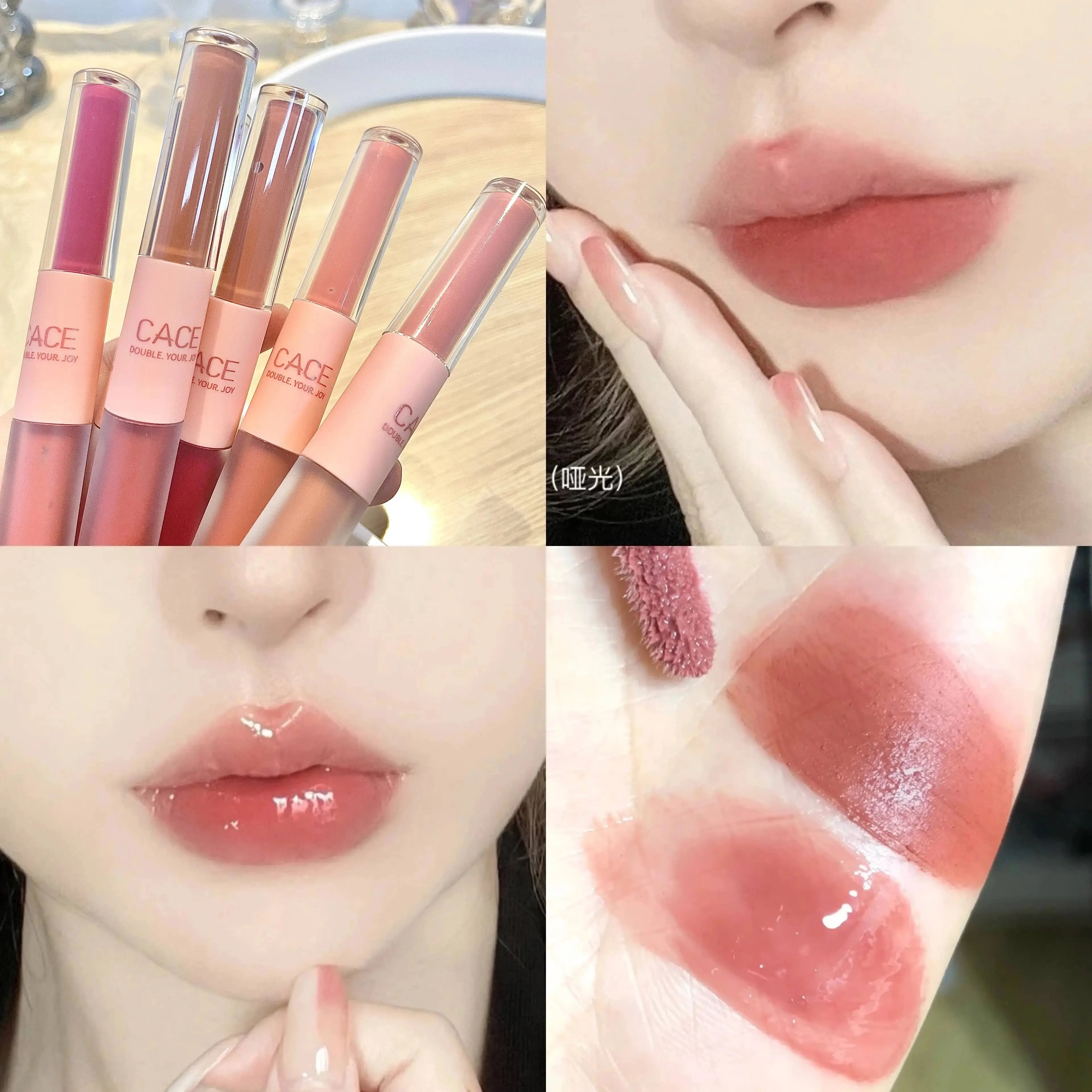Double Head Lip Gloss Sexy Red Lip Makeup Lip Mud Mirror Water Gloss Lip Glaze Matte Lipstick Waterproof Korean Cosmetics