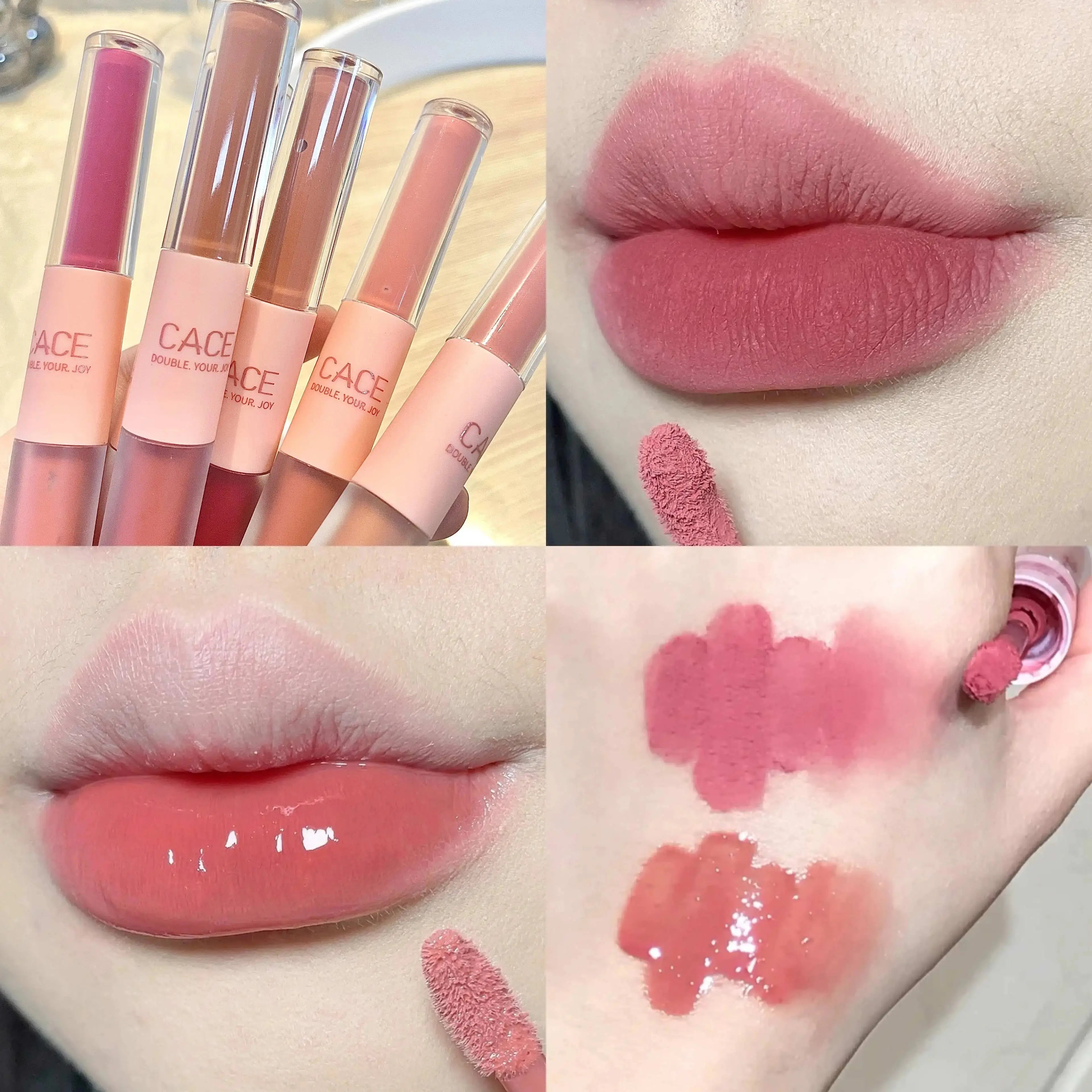 Double Head Lip Gloss Sexy Red Lip Makeup Lip Mud Mirror Water Gloss Lip Glaze Matte Lipstick Waterproof Korean Cosmetics