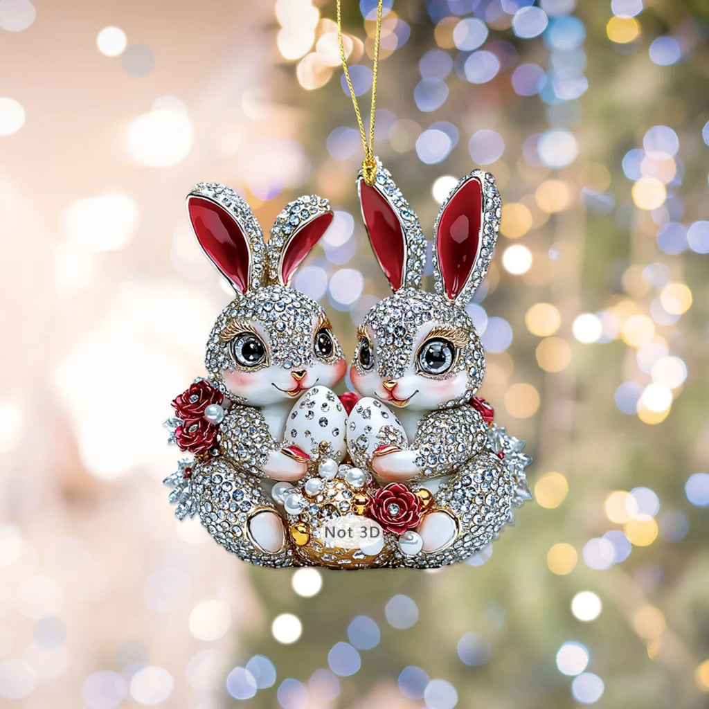 Easter Decorations Acrylic Cute 2D Bunny Bag Charms Car Rearview Mirror Accessories Backpack Pendant Easter Basket Stuffers