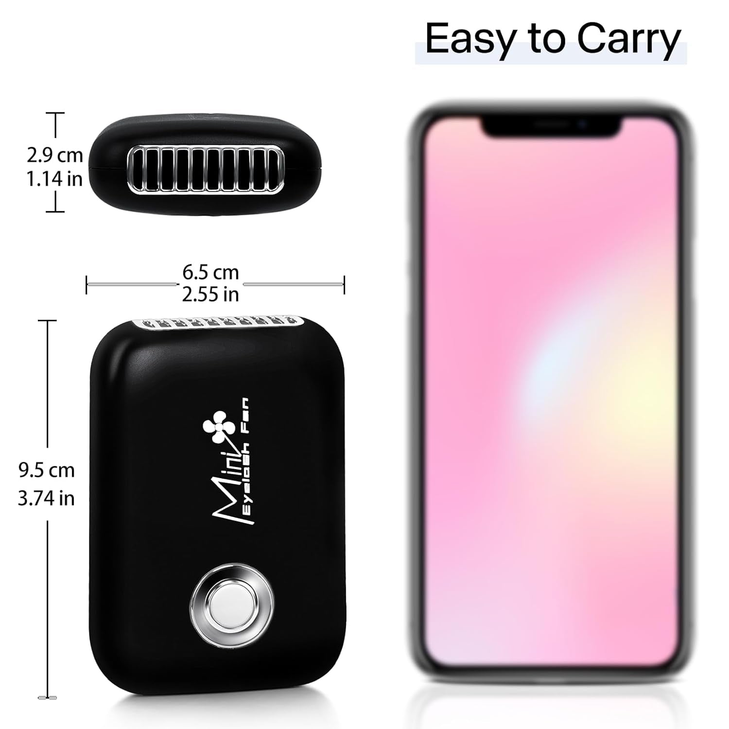 Eyelash Mini Lash Fan for Eyelash Extension Portable Lash Fan Dryer Handheld Rechargable USB Eyelashes Fans with 3 Adjustable Speed Cooling Air Fans Eyelashes Extension Application (Black)