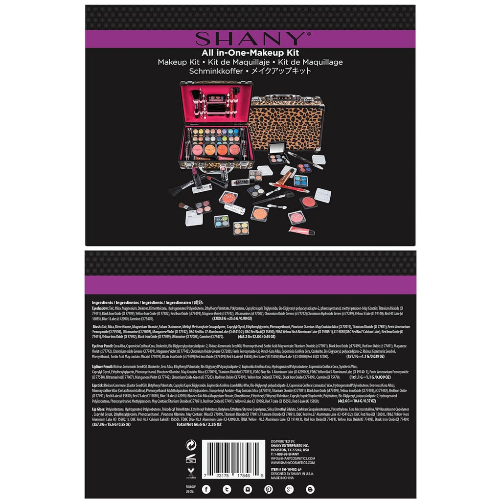 Carry All Make up Train Case with Pro Makeup Set, Beauty Brushes, Lipsticks, Eye Shadows, Blushes, Powders, and More - Reusable Cosmetics Storage Organizer - Premium Gift Packaging - Leopard