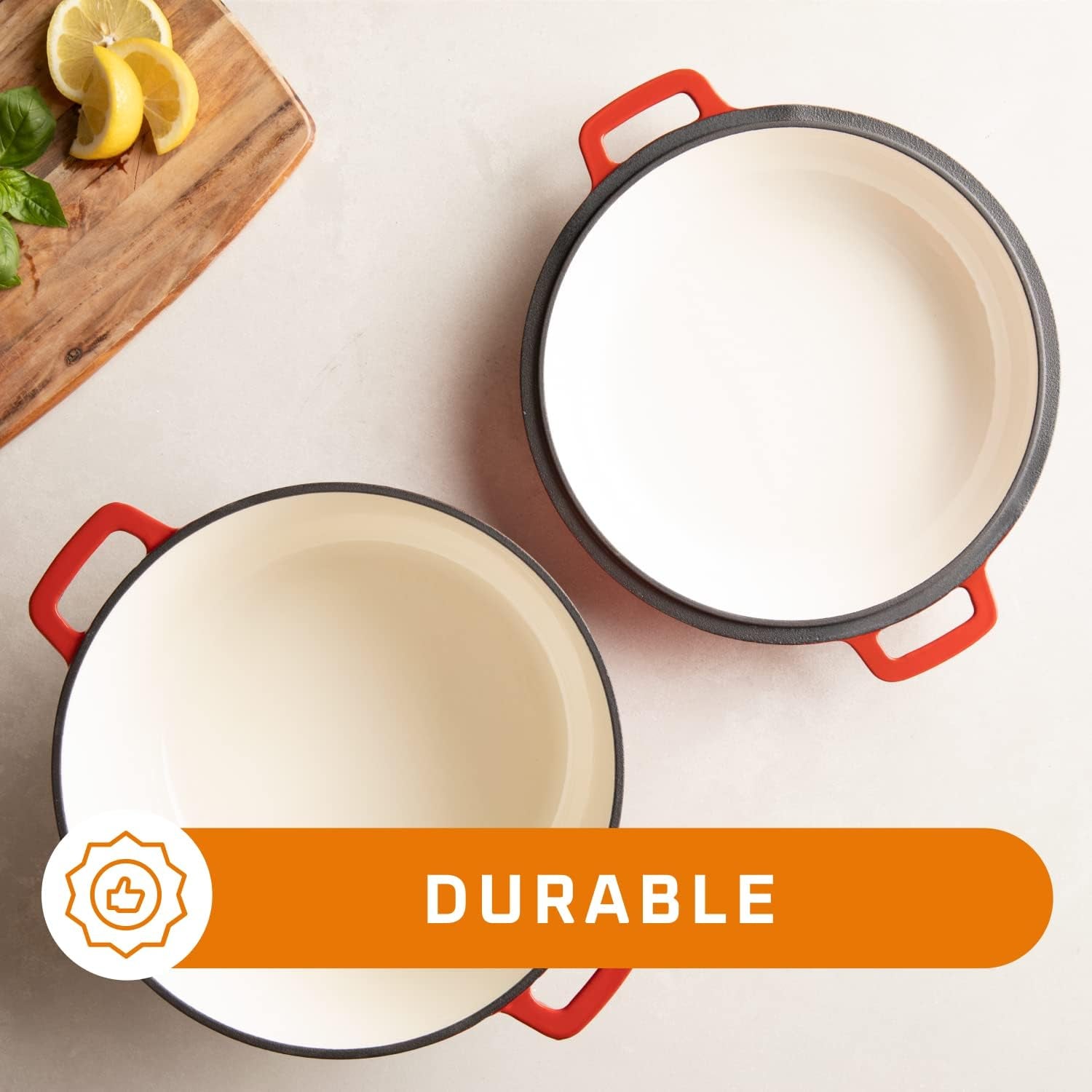 2-In-1 Pre-Seasoned Cast Iron Dutch Oven with Skillet Lid - 5 Qt round Cast Iron Pot for Bread, Casserole, Braising - Heavy Duty Enamel Cookware Set, Double Dutch Oven - 13.5 X 7-Inch, Black